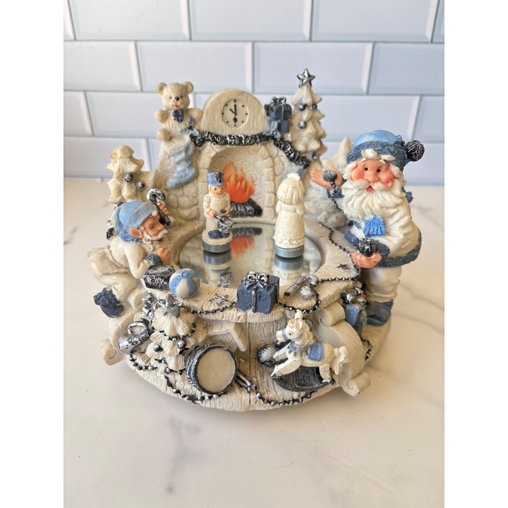 Vintage Kmart Blue White Christmas‎ Musical Mirrored Pond Spinning Magnetic